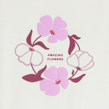 تيشيرت زهري أبيض بأكمام قصيرة للفتيات